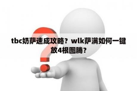 tbc奶萨速成攻略？wlk萨满如何一键放4根图腾？