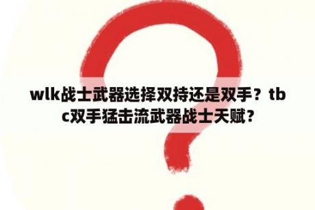 wlk战士武器选择双持还是双手？tbc双手猛击流武器战士天赋？