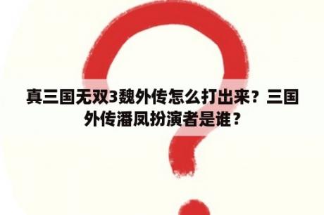 真三国无双3魏外传怎么打出来？三国外传潘凤扮演者是谁？