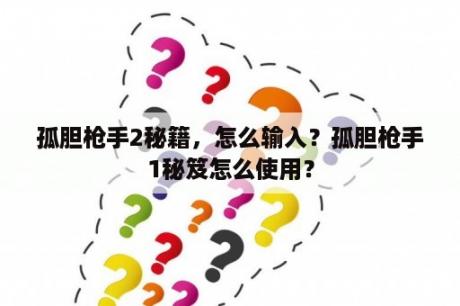 孤胆枪手2秘籍，怎么输入？孤胆枪手1秘笈怎么使用？