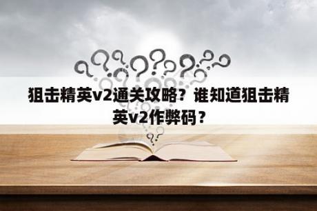 狙击精英v2通关攻略？谁知道狙击精英v2作弊码？