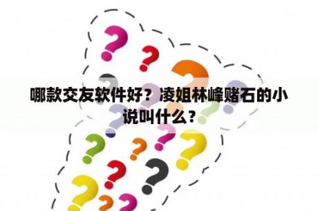 哪款交友软件好？凌姐林峰赌石的小说叫什么？