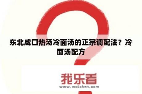 东北咸口热汤冷面汤的正宗调配法？冷面汤配方