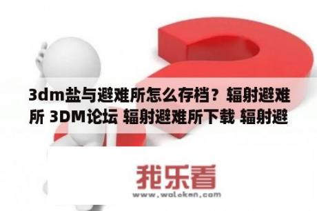 3dm盐与避难所怎么存档？辐射避难所 3DM论坛 辐射避难所下载 辐射避难所攻略秘籍 3