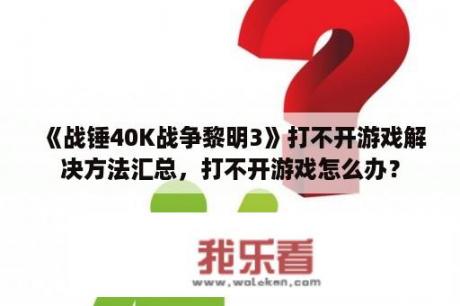 《战锤40K战争黎明3》打不开游戏解决方法汇总，打不开游戏怎么办？