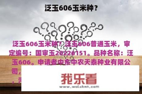 泛玉606玉米种？