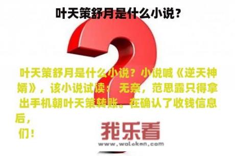 叶天策舒月是什么小说？