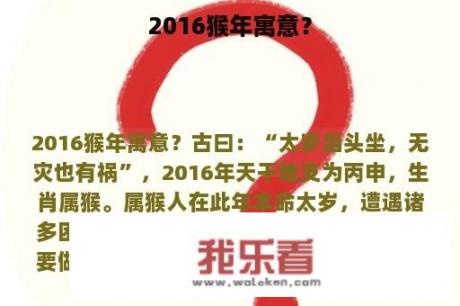 2016猴年寓意？