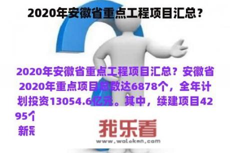 2020年安徽省重点工程项目汇总？