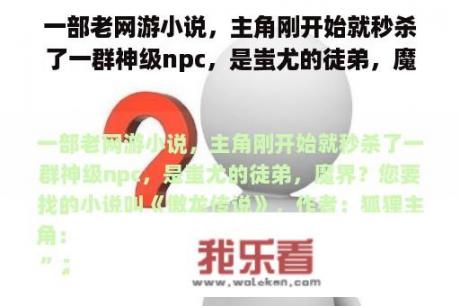 一部老网游小说，主角刚开始就秒杀了一群神级npc，是蚩尤的徒弟，魔界？