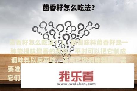 茴香籽怎么吃法？