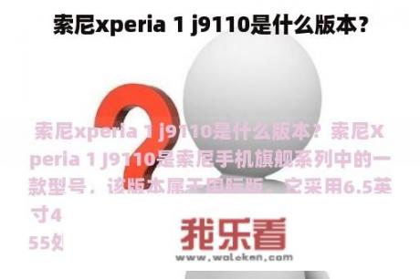 索尼xperia 1 j9110是什么版本？