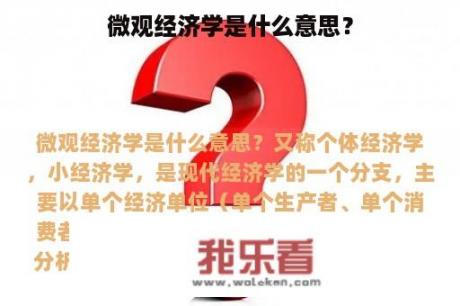 微观经济学是什么意思？