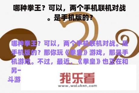 哪种拳王？可以，两个手机联机对战。是手机版的？