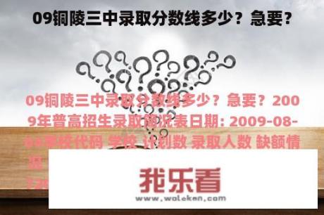 09铜陵三中录取分数线多少？急要？