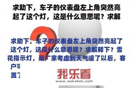 求助下，车子的仪表盘左上角突然亮起了这个灯，这是什么意思呢？求解释下？