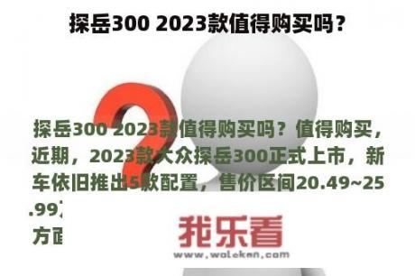 探岳300 2023款值得购买吗？