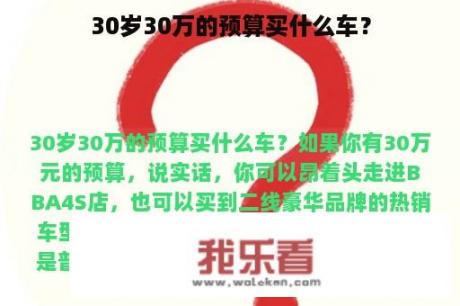 30岁30万的预算买什么车？