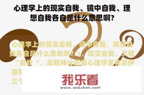 心理学上的现实自我、镜中自我、理想自我各自是什么意思啊？