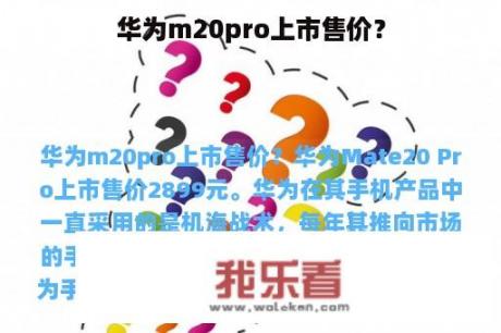 华为m20pro上市售价？