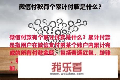 微信付款有个累计付款是什么？