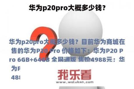 华为p20pro大概多少钱？