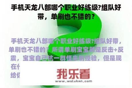 手机天龙八部哪个职业好练级?组队好带，单刷也不错的？