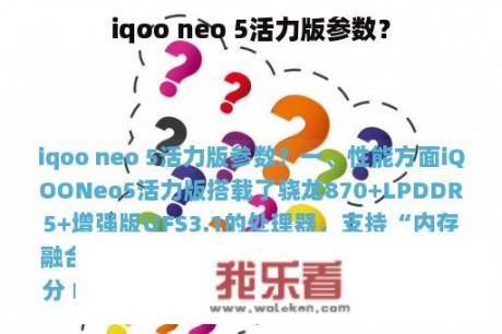 iqoo neo 5活力版参数？