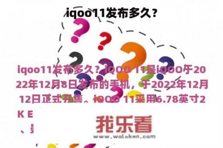 iqoo11发布多久？