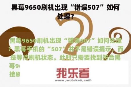 黑莓9650刷机出现“错误507”如何处理？