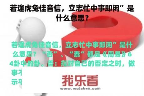 若逢虎兔佳音信，立志忙中事即闲”是什么意思？