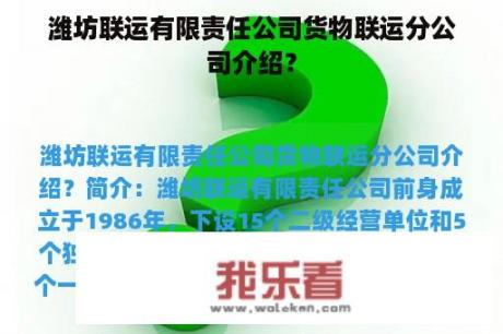 潍坊联运有限责任公司货物联运分公司介绍？