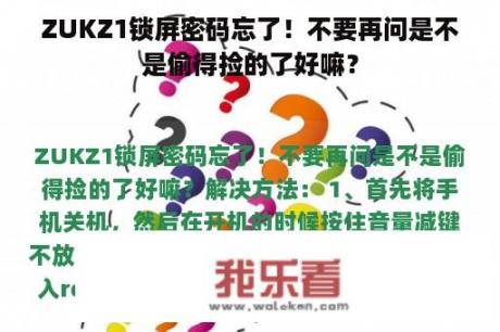 ZUKZ1锁屏密码忘了！不要再问是不是偷得捡的了好嘛？