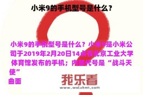 小米9的手机型号是什么？