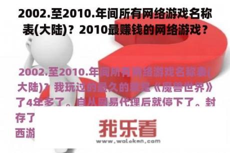 2002.至2010.年间所有网络游戏名称表(大陆)？2010最赚钱的网络游戏？