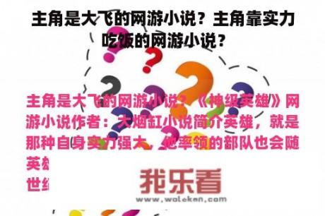 主角是大飞的网游小说？主角靠实力吃饭的网游小说？