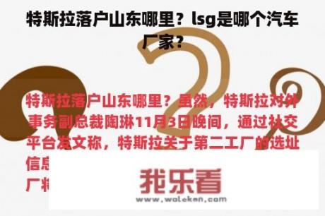 特斯拉落户山东哪里？lsg是哪个汽车厂家？