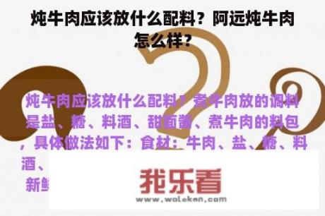 炖牛肉应该放什么配料？阿远炖牛肉怎么样？