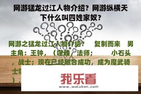 网游猛龙过江人物介绍？网游纵横天下什么叫四姓家奴？