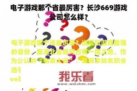 电子游戏那个省最厉害？长沙669游戏公司怎么样？