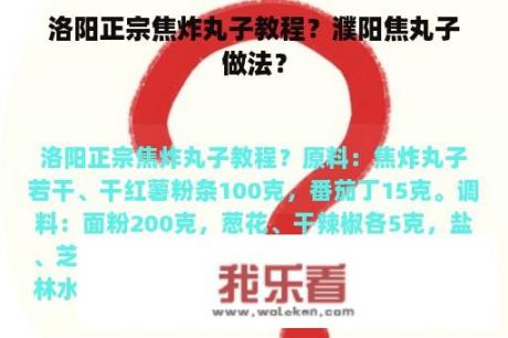 洛阳正宗焦炸丸子教程？濮阳焦丸子做法？