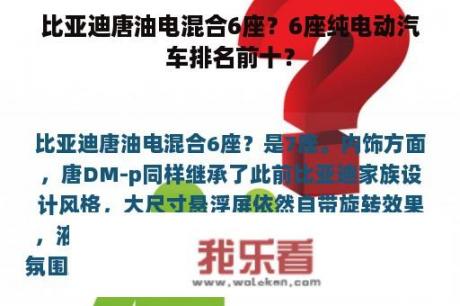 比亚迪唐油电混合6座？6座纯电动汽车排名前十？