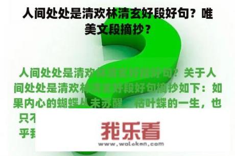 人间处处是清欢林清玄好段好句？唯美文段摘抄？