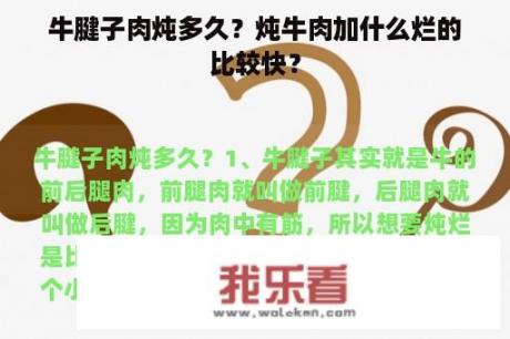 牛腱子肉炖多久？炖牛肉加什么烂的比较快？