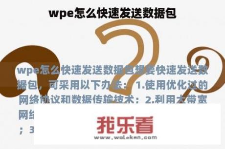 wpe怎么快速发送数据包