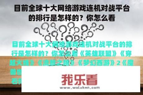 目前全球十大网络游戏连机对战平台的排行是怎样的？你怎么看