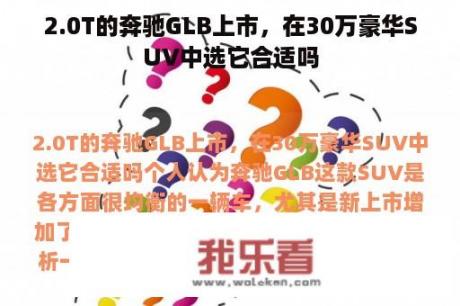 2.0T的奔驰GLB上市，在30万豪华SUV中选它合适吗