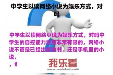 中学生以读网络小说为娱乐方式，对吗