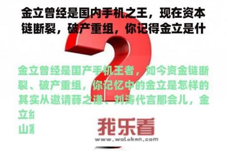 金立曾经是国内手机之王，现在资本链断裂，破产重组，你记得金立是什么？