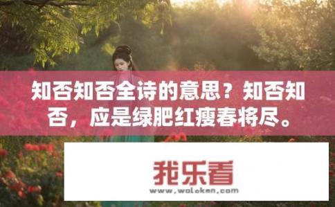 知否知否全诗的意思？知否知否，应是绿肥红瘦春将尽。